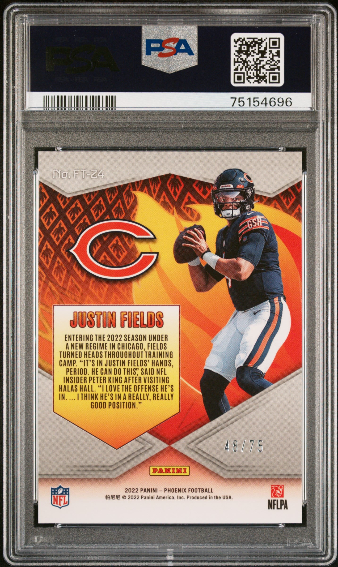 2022 Panini Phoenix Flame Throwers Yellow Justin Fields /75 #FT24 PSA 10