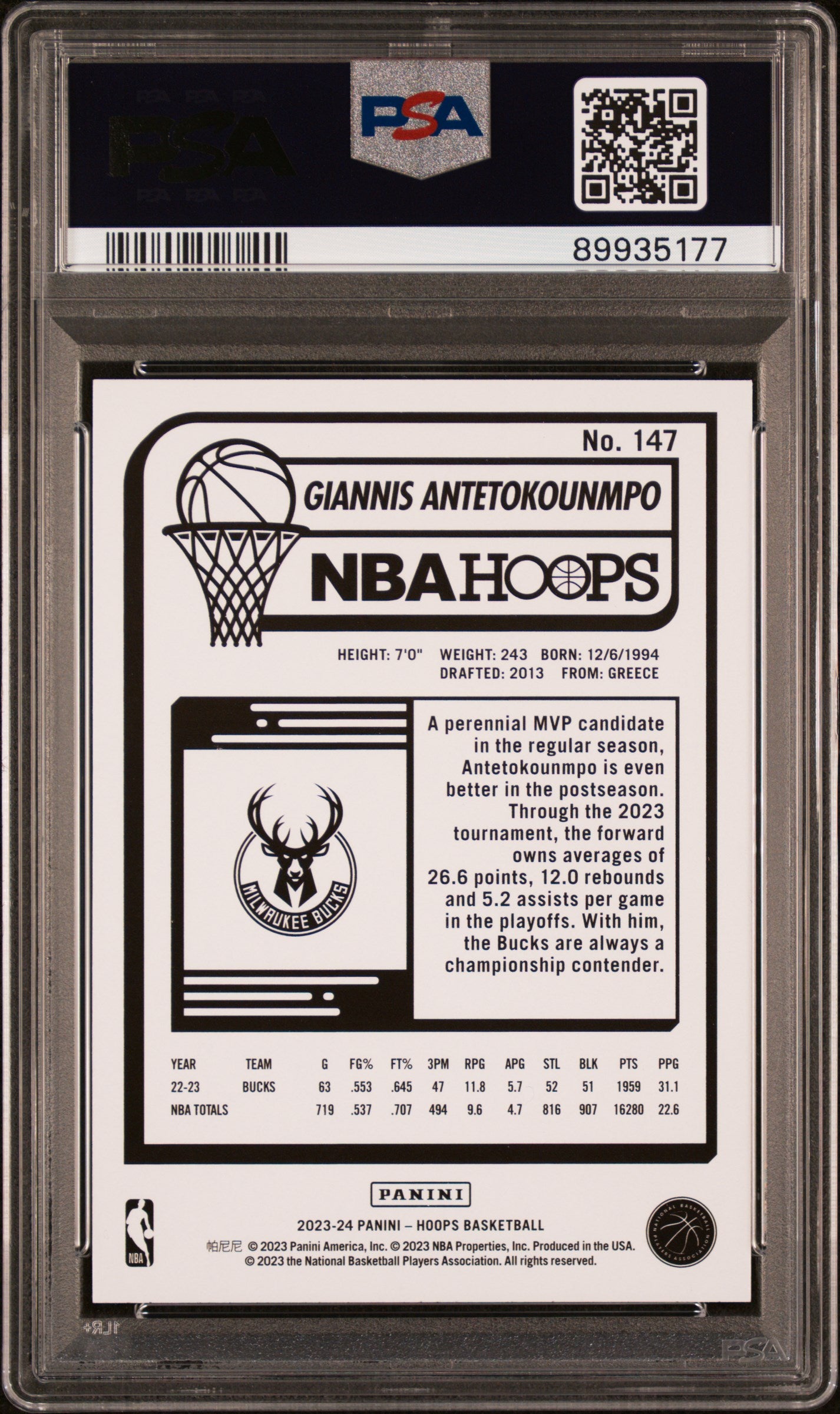 2023 Panini NBA Hoops Giannis Antetokounmpo #147 PSA 10