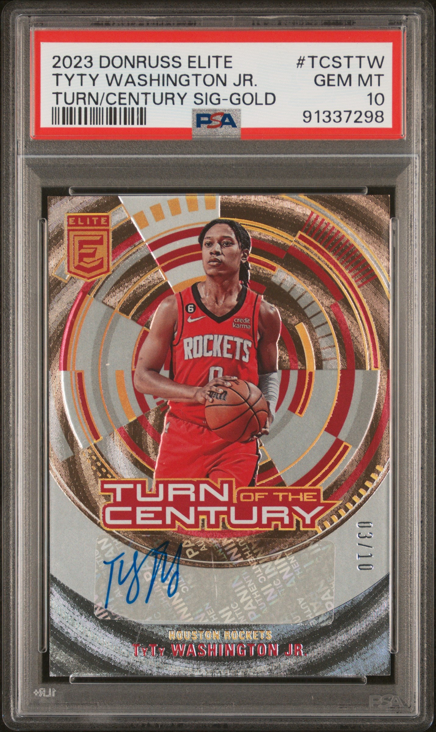 2023 Panini Donruss Elite Turn of the Century Signatures #TCSTTW Tyty Washington Jr. Turn/Century Sig-Gold PSA 10