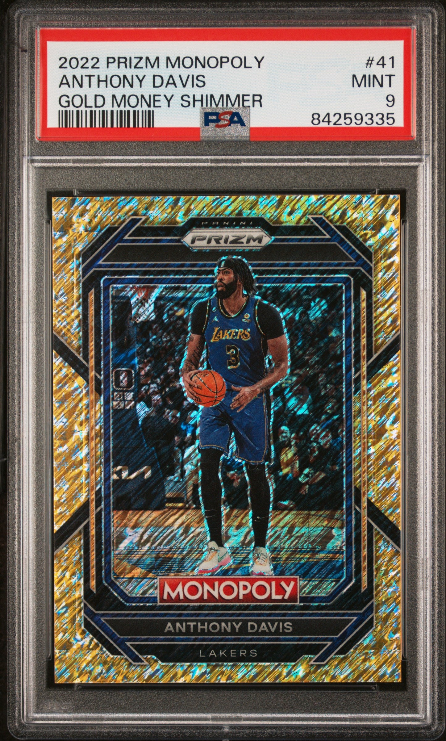 2022 Panini Prizm Monopoly #41 Anthony Davis Gold Money Shimmer Prizm /500 PSA 9