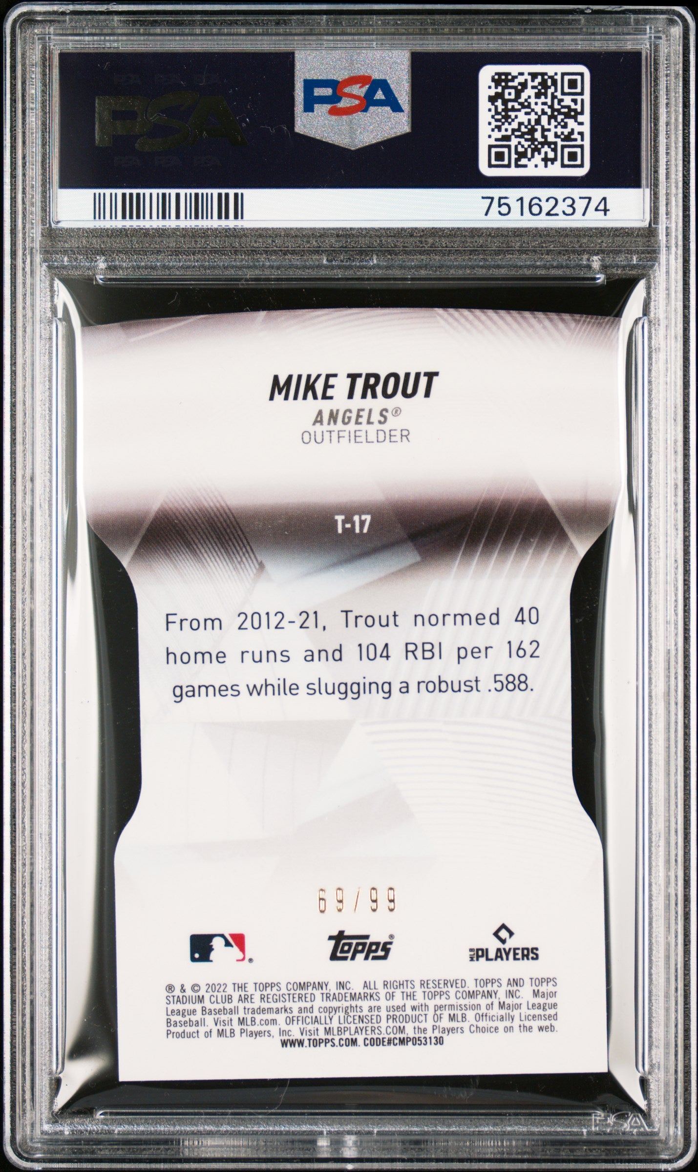 2022 Topps Stadium Club Triumvirates #T17 Mike Trout Black PSA 10