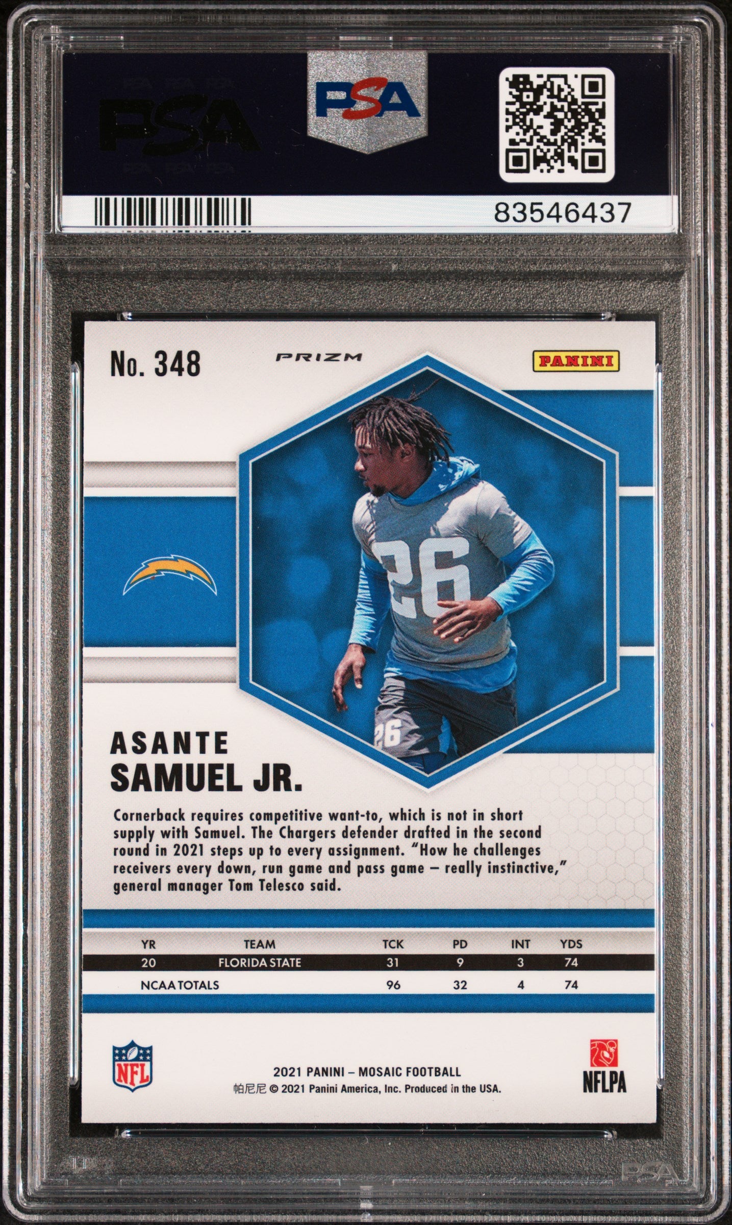 2021 Panini Mosaic Genesis Asante Samuel Jr. #348 RC PSA 10