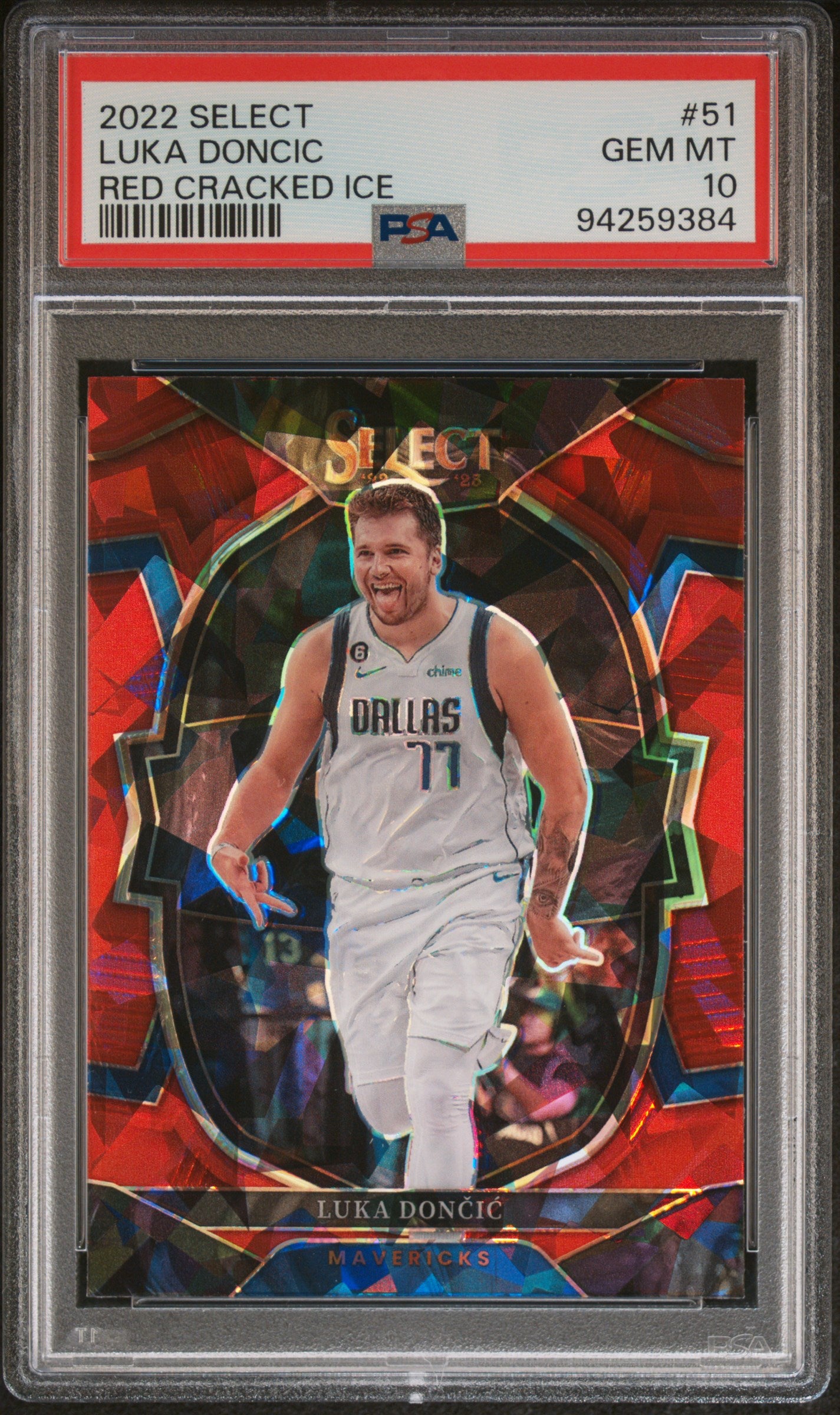 2022 Panini Select Red Cracked Ice Luka Doncic #51 PSA 10