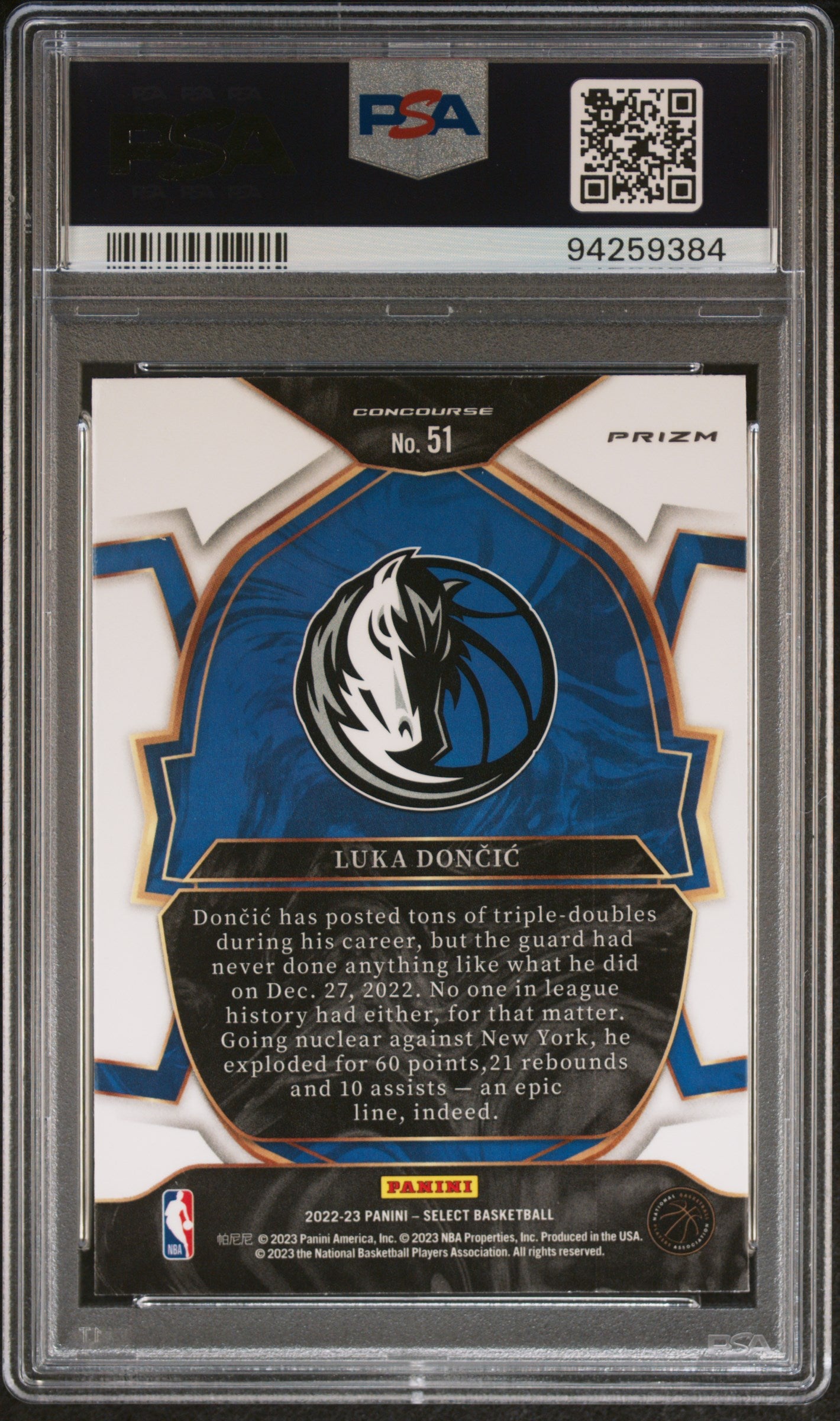 2022 Panini Select Red Cracked Ice Luka Doncic #51 PSA 10