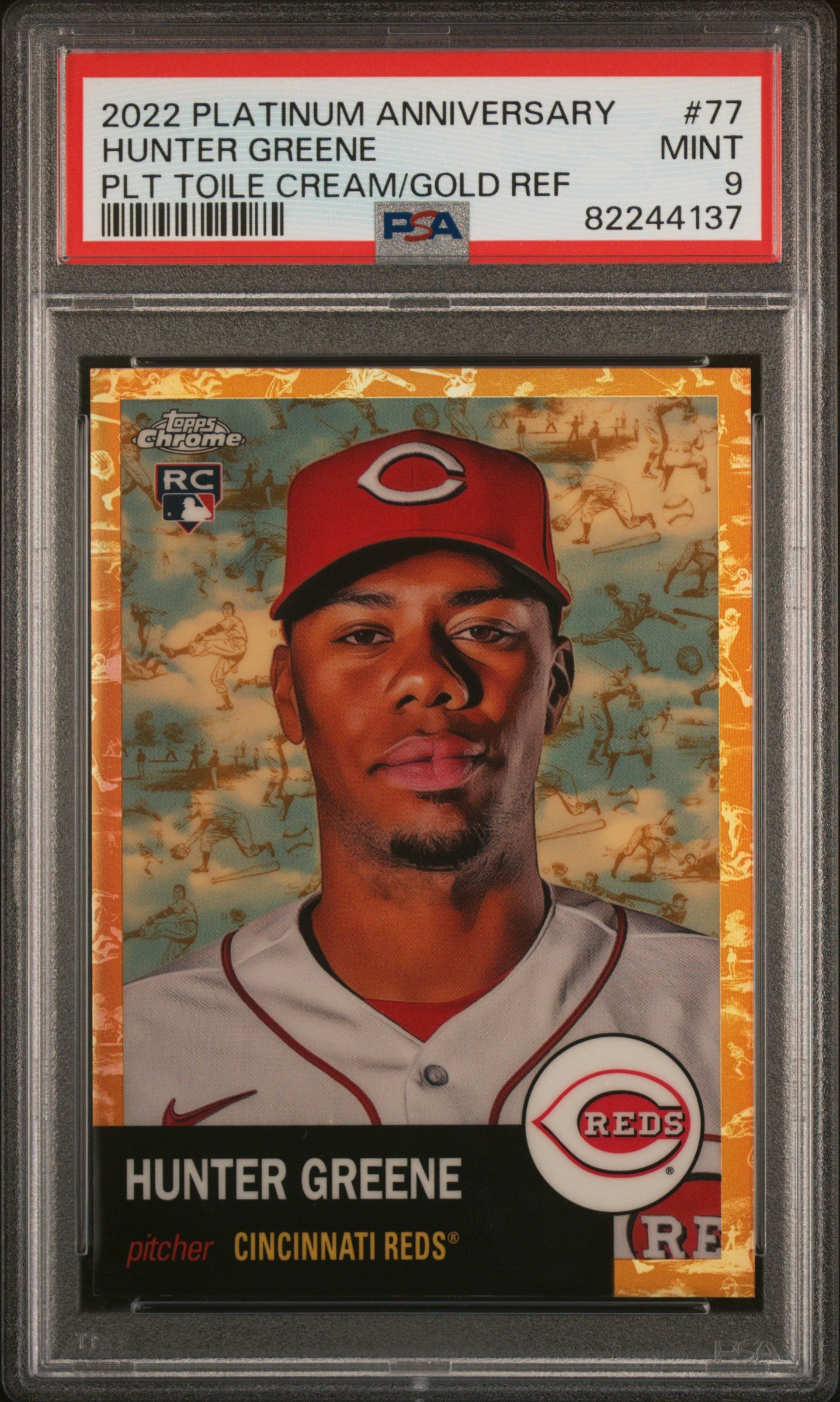 2022 Topps Chrome Platinum Anniversary Hunter Greene Cream/Gold /50 RC PSA 9