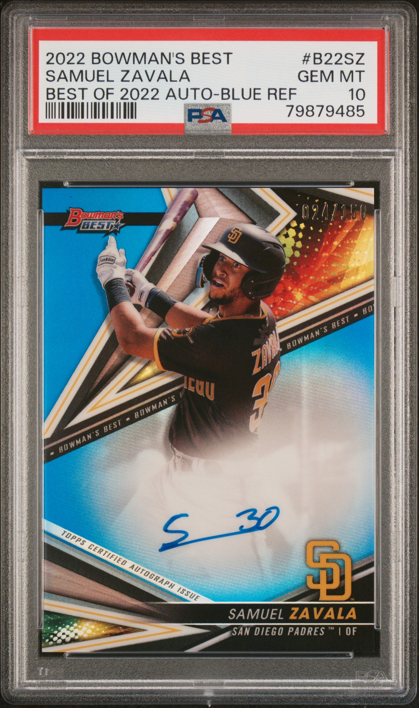 2022 Bowman's Best Best of 2022 Auto Blue Refractor Samuel Zavala /150 PSA 10