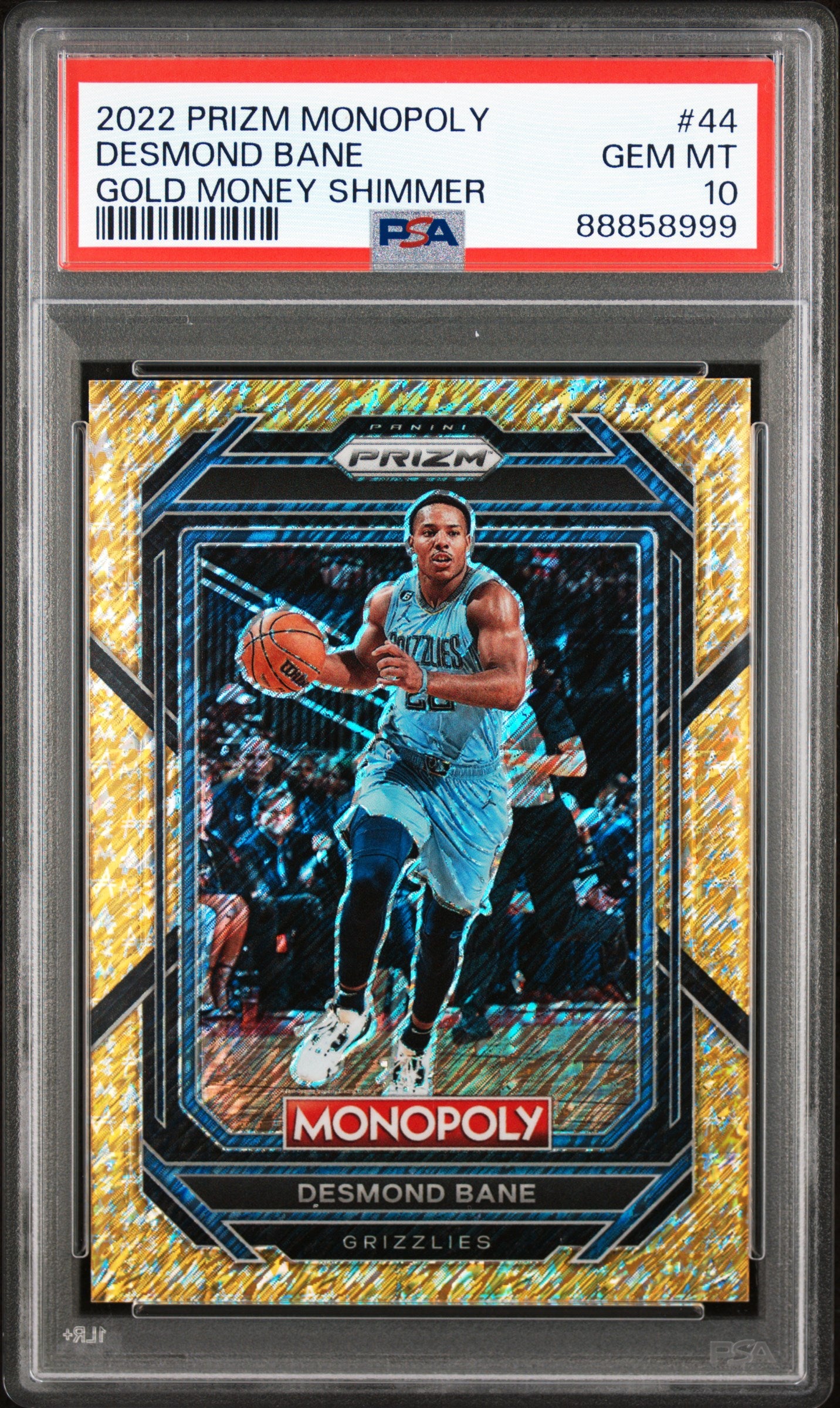 2022 Panini Prizm Monopoly #44 Desmond Bane Gold Money Shimmer Prizm /500 PSA 10