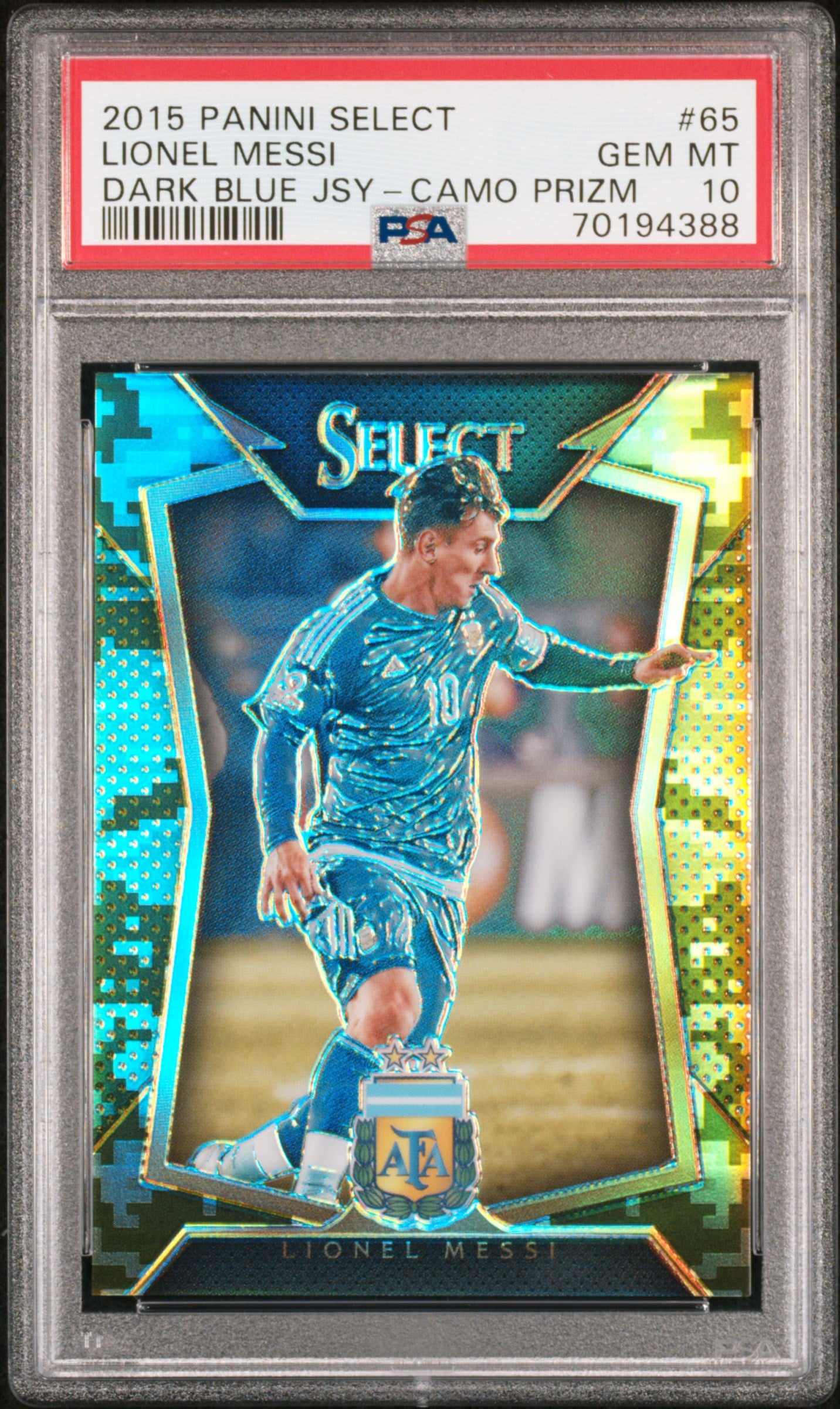 2015 Panini Select #65 Lionel Messi Dark Blue Jersey Variation Camo /249 PSA 10