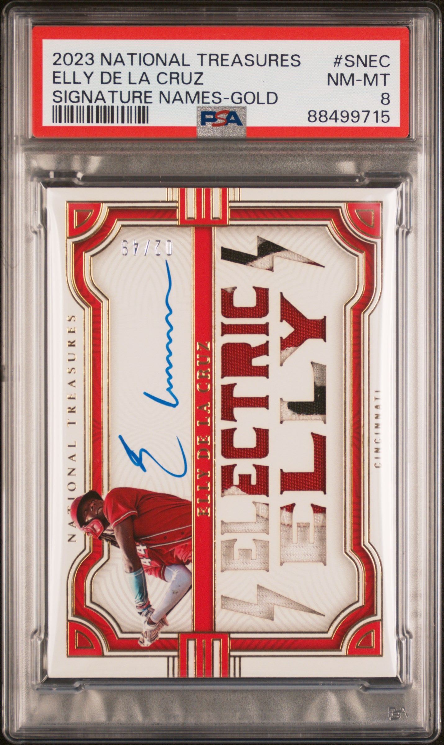 2023 Panini National Treasures Gold Elly De La Cruz #SN-EC Auto /20 PSA 8