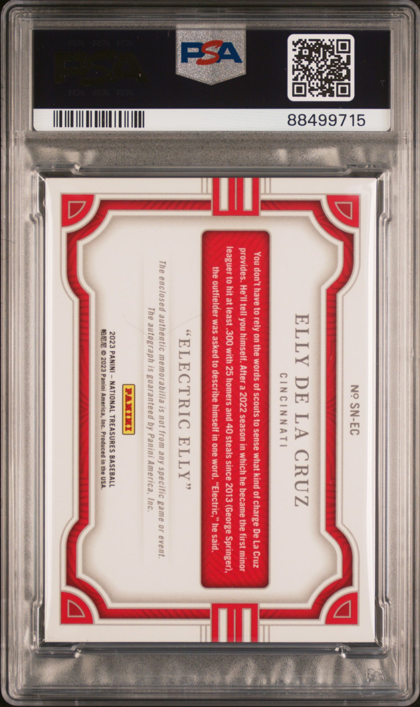 2023 Panini National Treasures Gold Elly De La Cruz #SN-EC Auto /20 PSA 8