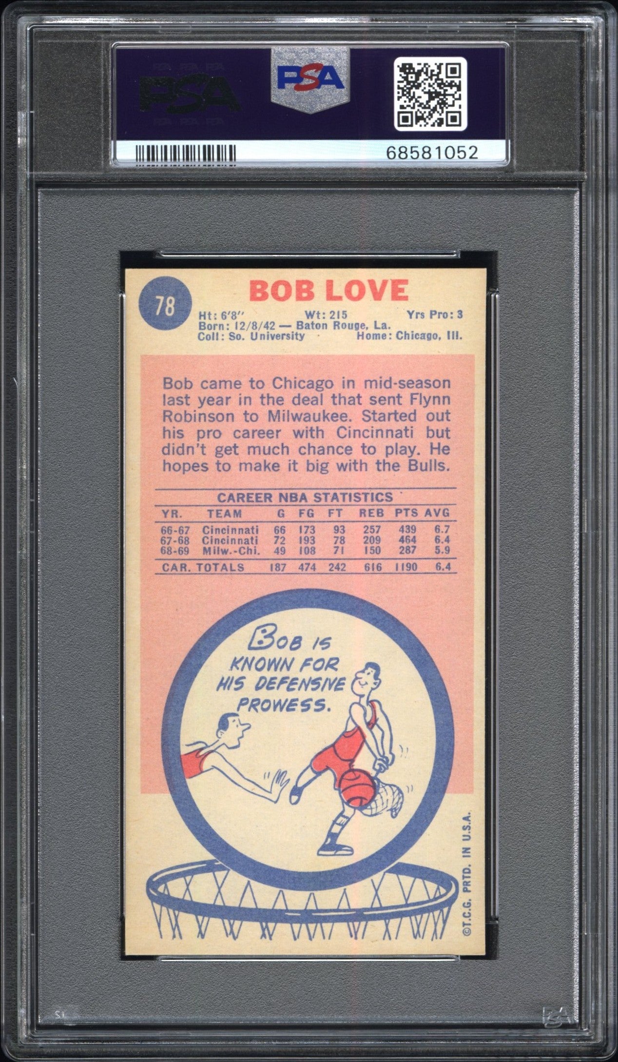 1969 Topps #78 Bob Love PSA 7