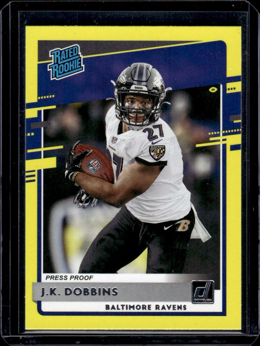 2020 Panini Donruss #311 J.K. Dobbins Rated Rookie Press Rookie Yellow