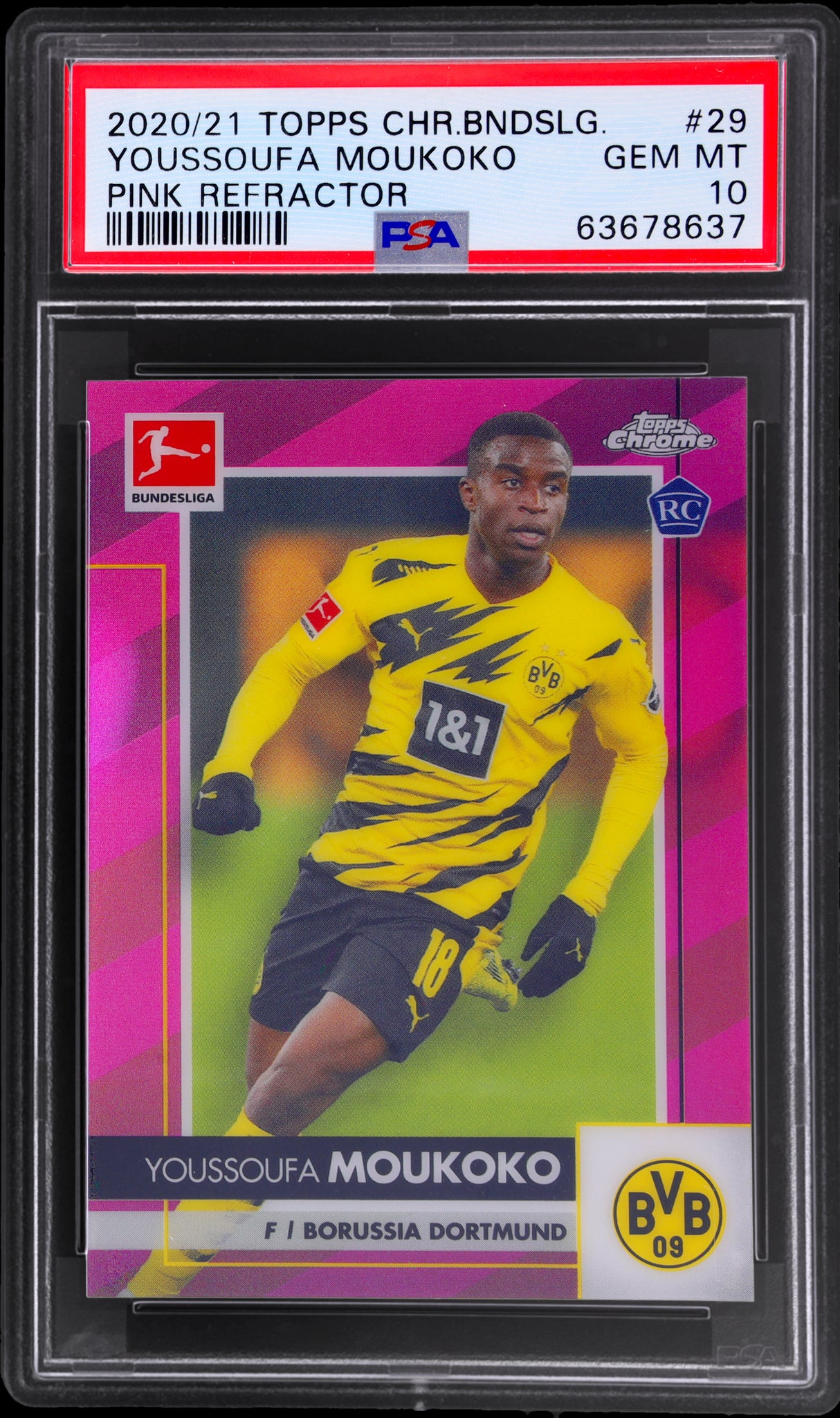 2020 Topps Chrome #29 Youssoufa Moukoko Bundesliga Pink Refractors /75 PSA 10