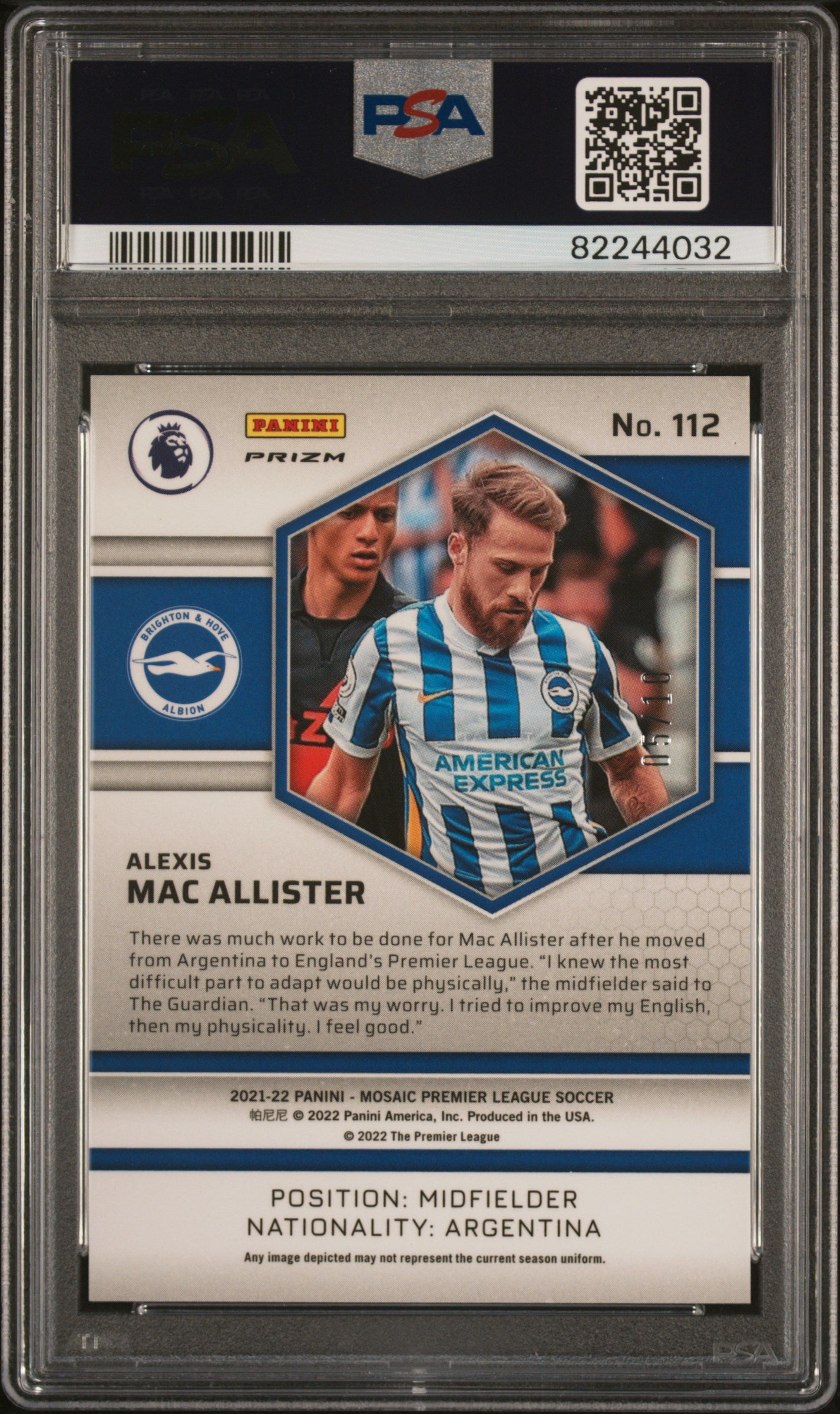 2021 Panini Mosaic Premier League #112 Alexis Mac Allister Gold Mosaic PSA 10