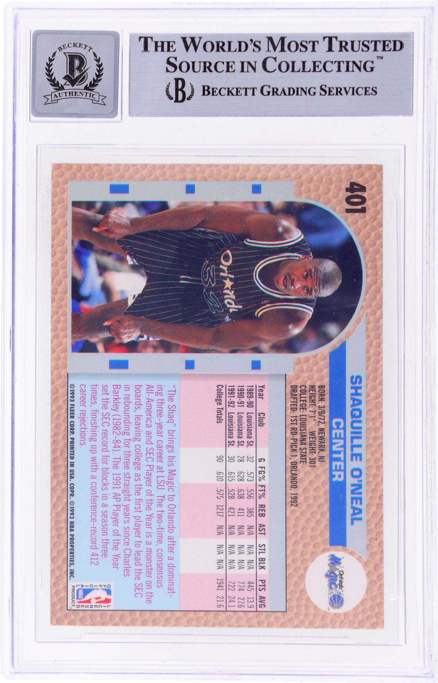 1992 Fleer #401 Shaquille O'Neal BGS 0