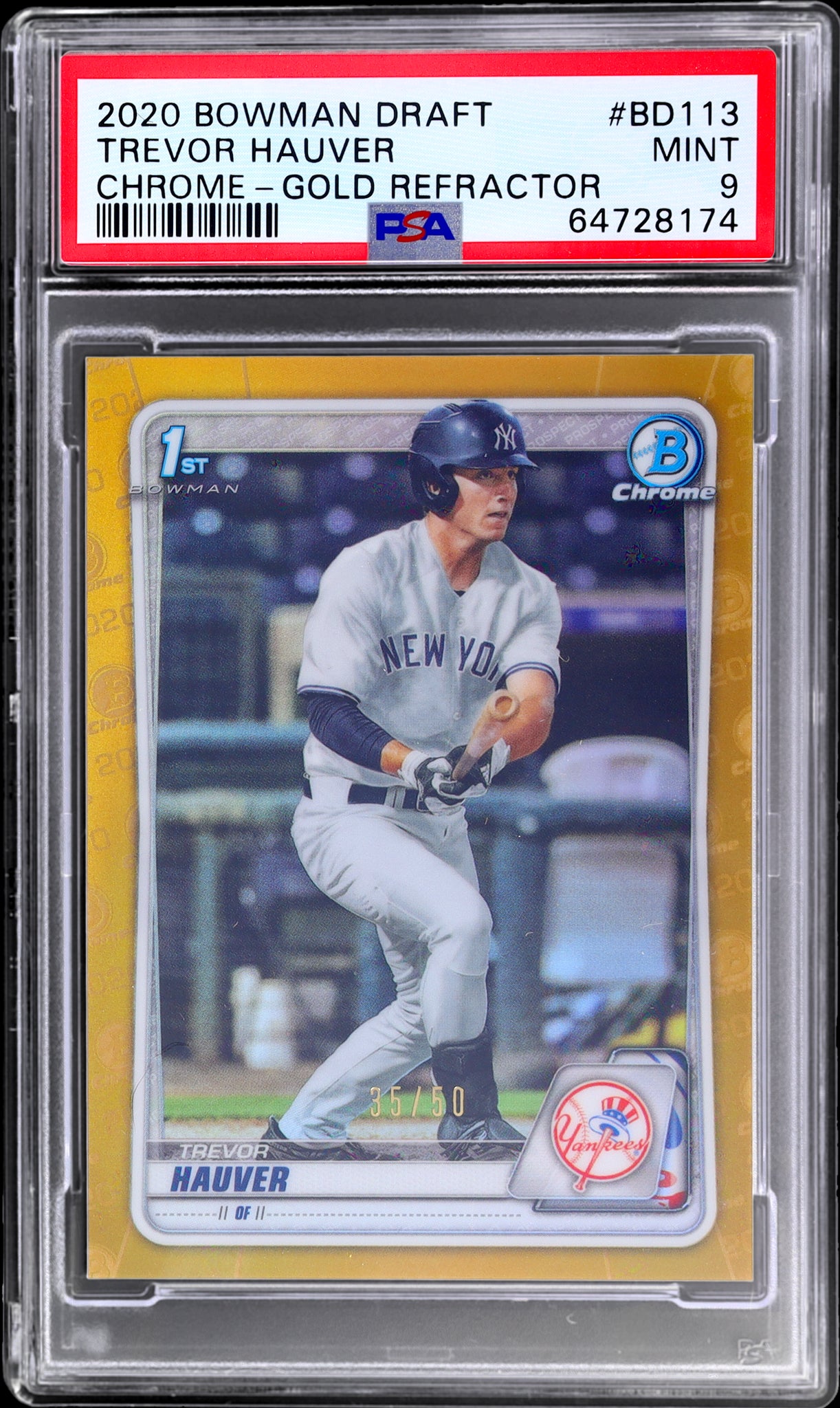 2020 Bowman Draft Gold Refractor Trevor Hauver #BD113 /50 PSA 9