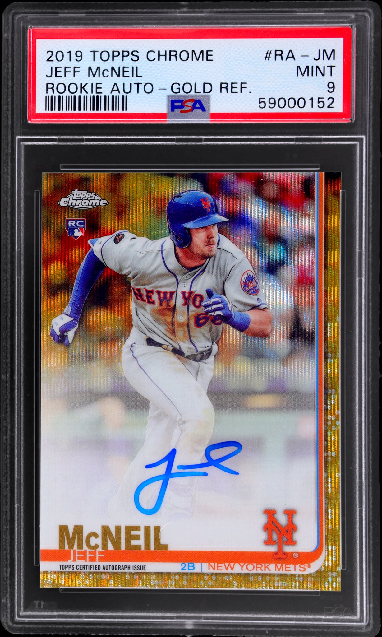 2019 Topps Chrome Rookie Autograph Gold Refractor RC Jeff Mcneil /50 PSA 9