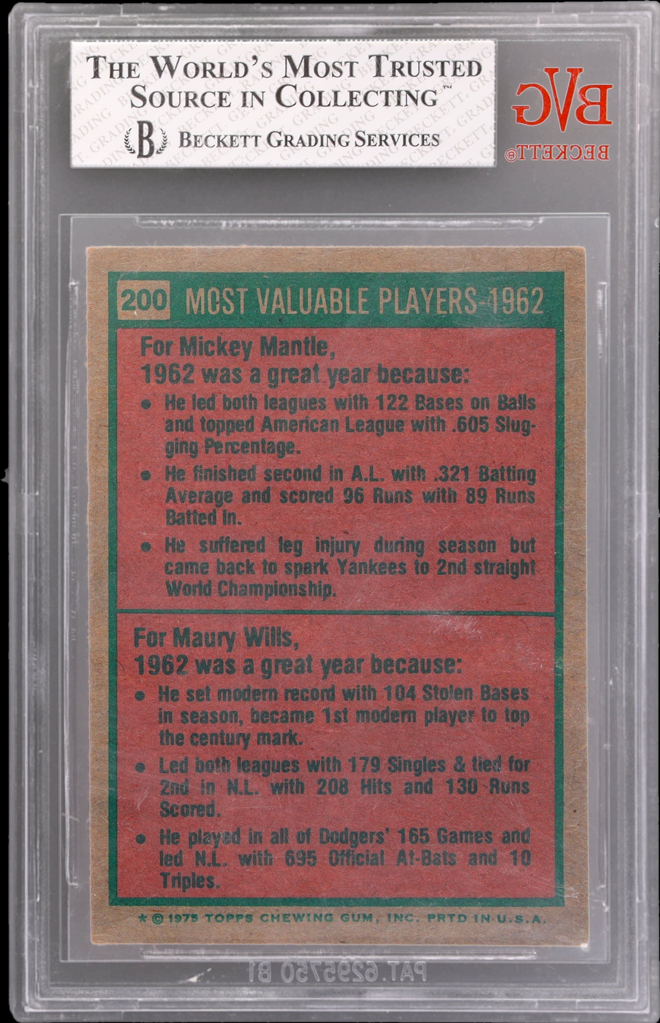 1975 Topps Mickey Mantle Maury Wills #200 BGS 4.5