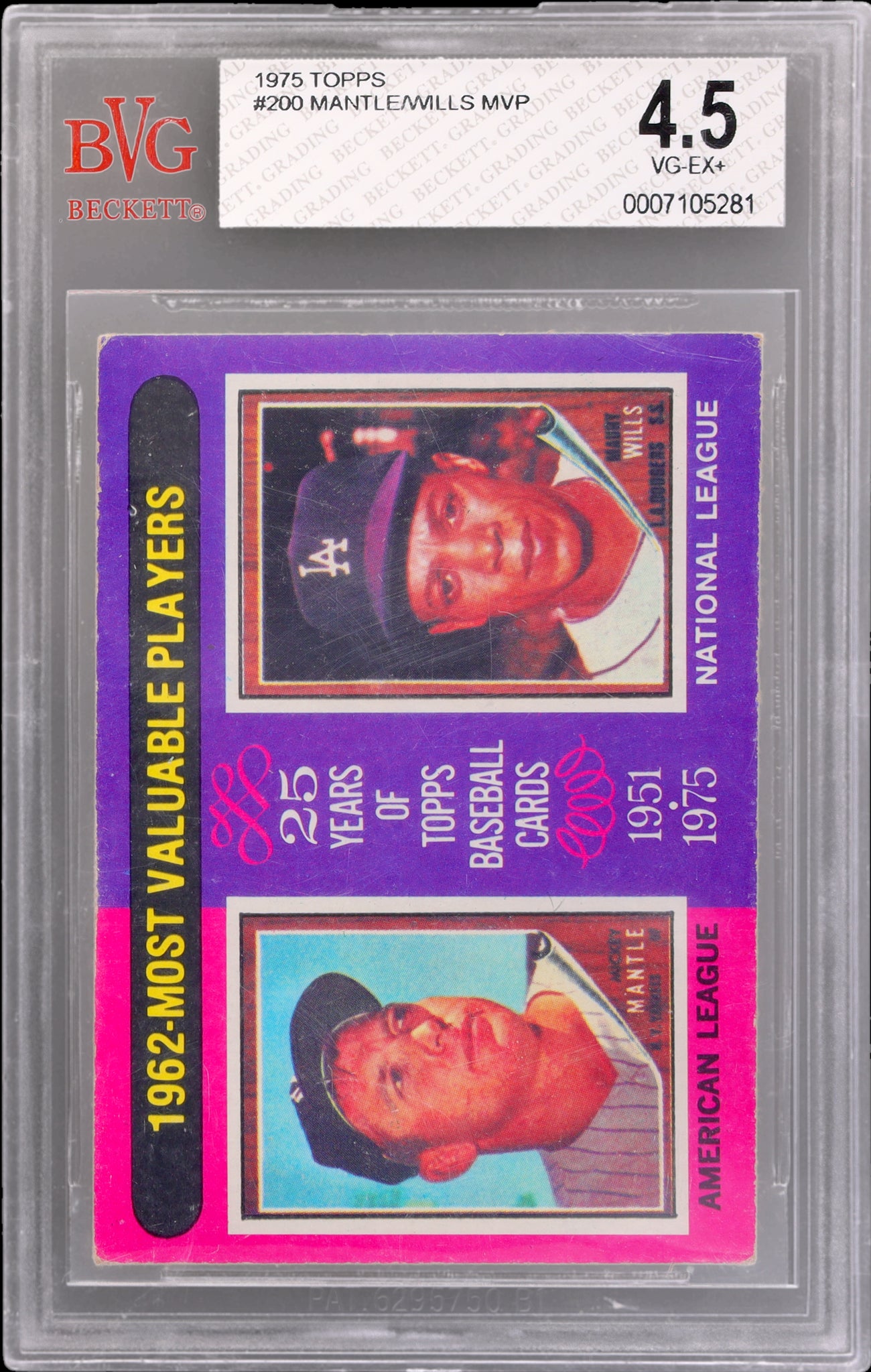 1975 Topps Mickey Mantle Maury Wills #200 BGS 4.5