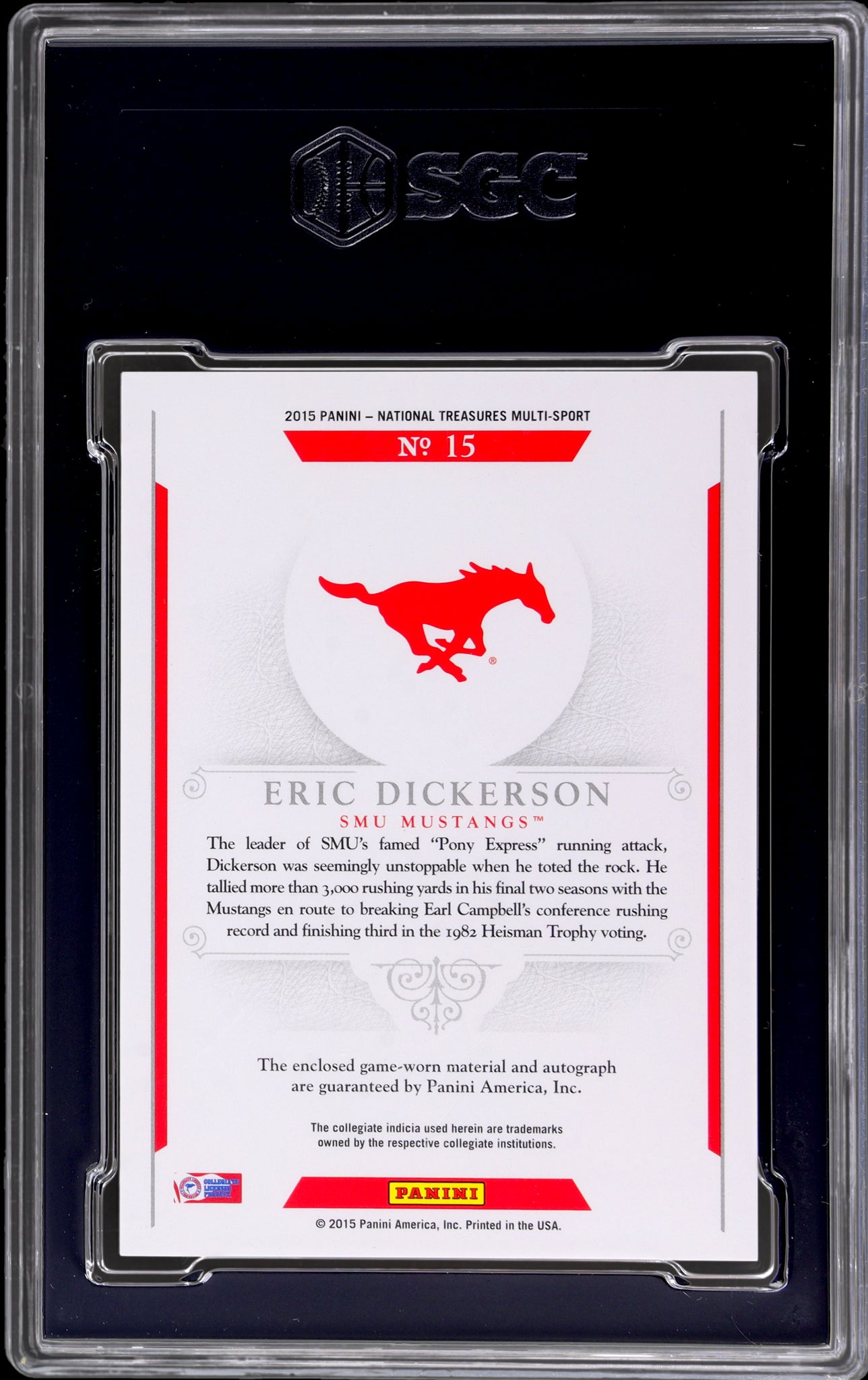 2015 Panini National Treasures Collegiate #15 Eric Dickerson Mat. Auto. Gold 2 SGC 9