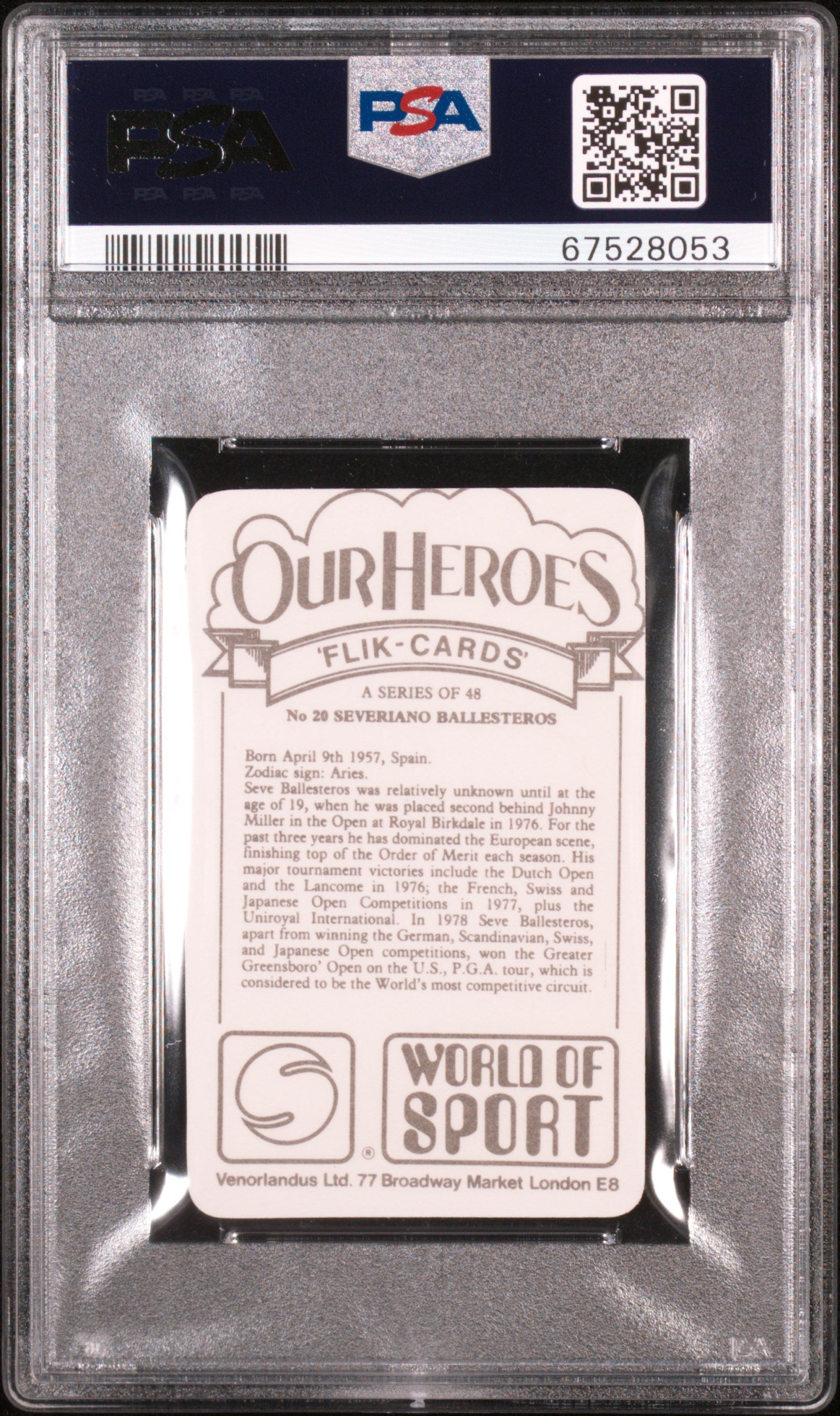 1979 Venorlandus Ltd. World of Sport Seve Ballesteros #20 PSA 7