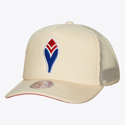 Mitchell & Ness Atlanta Braves Cream Cooperstown Collection Evergreen Trucker Adjustable Hat