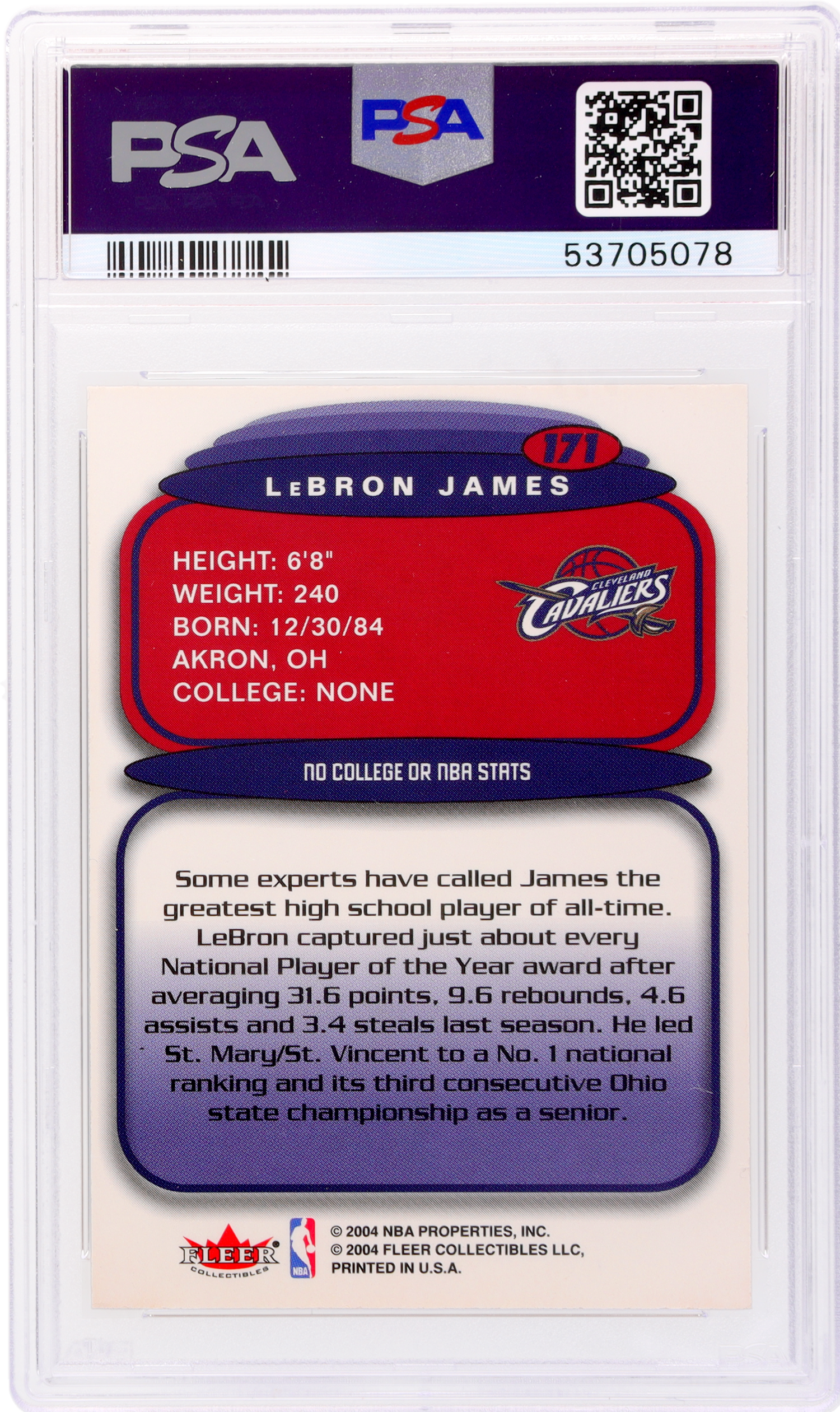 2004 Fleer Ultra Hummer H2 LeBron James  Rookie#171 PSA 7