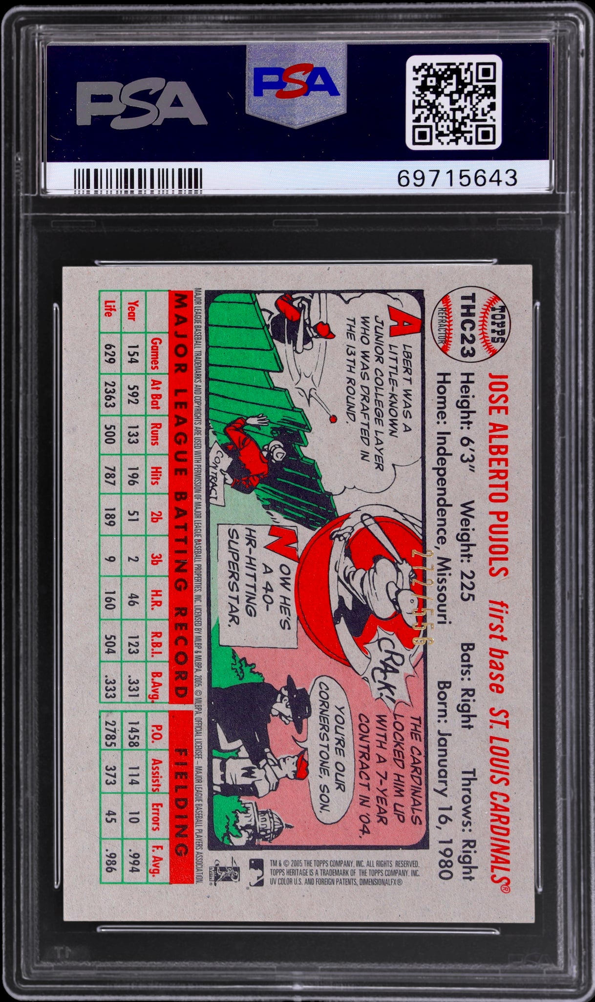 2005 Topps Heritage Chrome Refractor Albert Pujols #THC23 /556 PSA 10