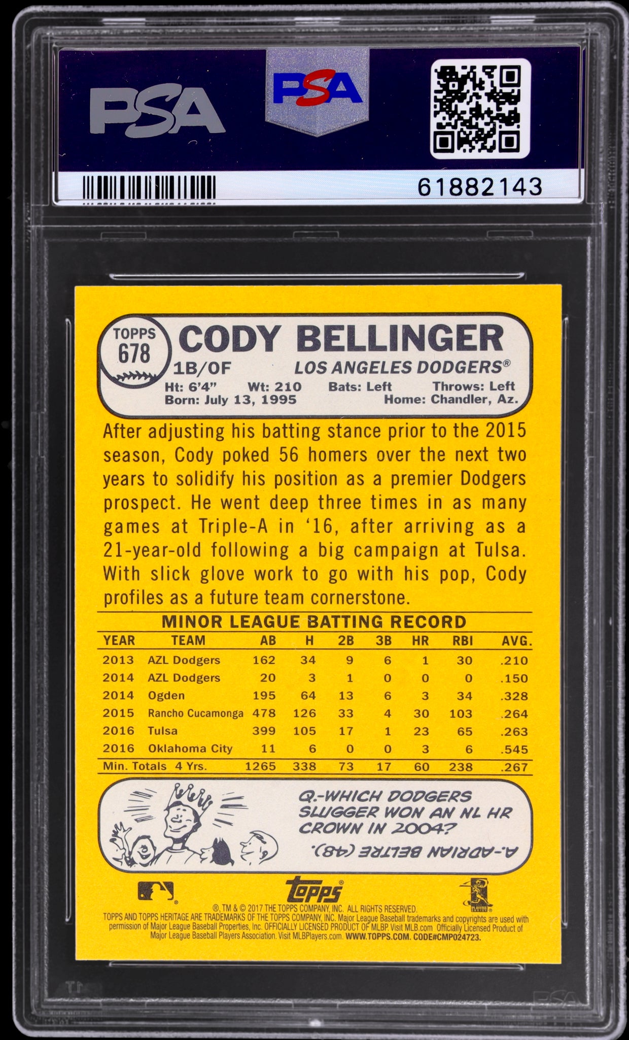 2017 Topps Heritage Cody Bellinger Rookie #678 RC PSA 10