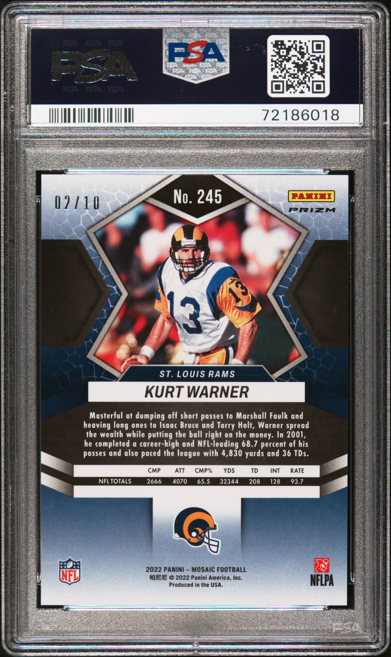 2022 Panini Mosaic #245 Kurt Warner No Huddle Gold PSA 10