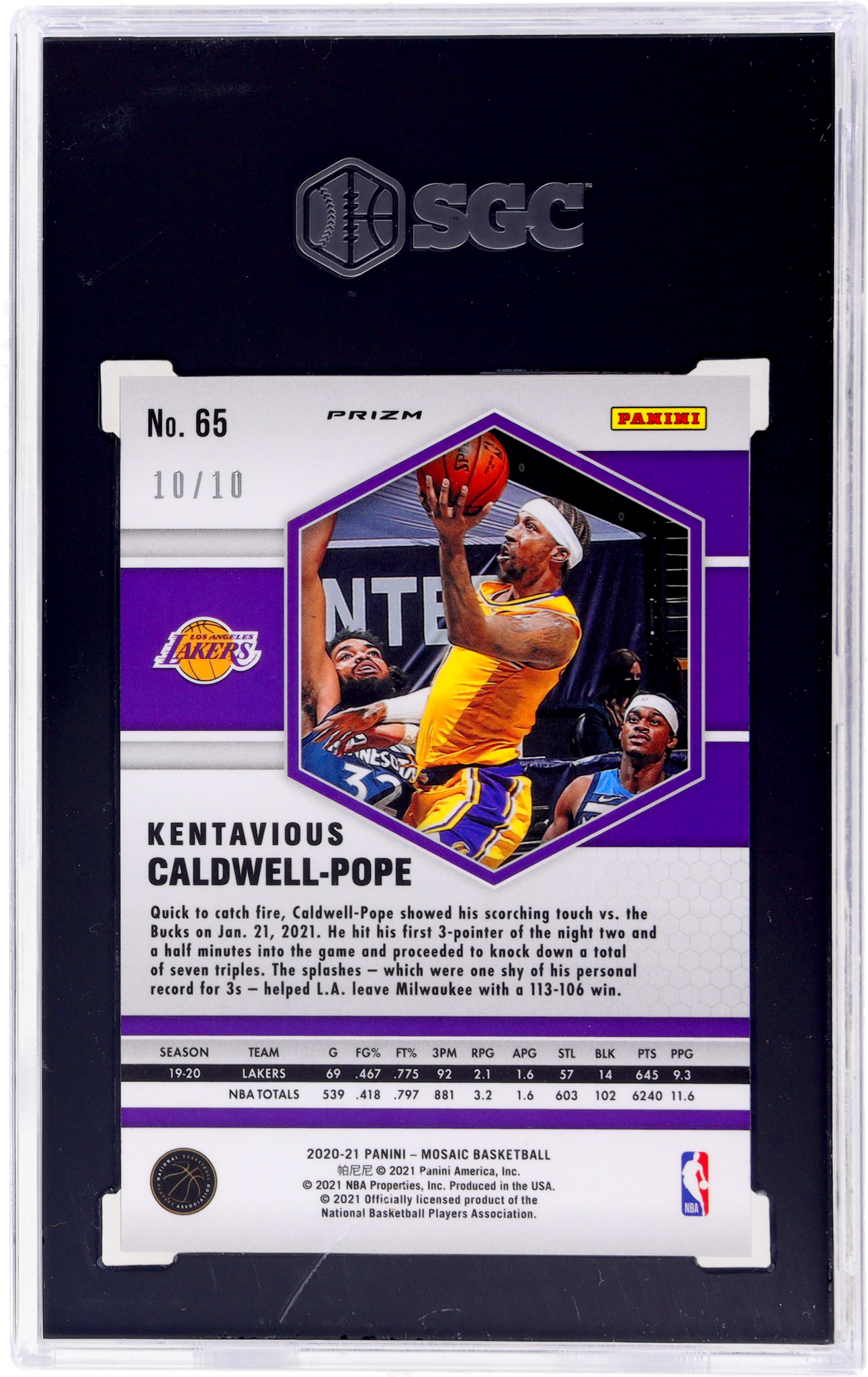 2020 Panini Mosaic Gold Mosaic Kentavious Caldwell-Pope #65 /10 SGC 10