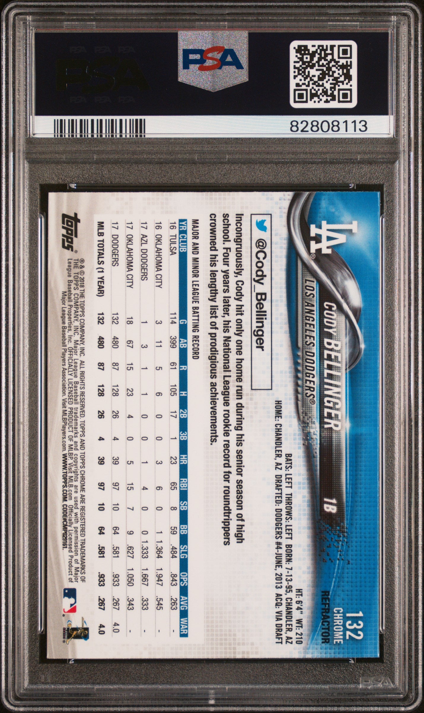 2018 Topps Chrome Xfractor Cody Bellinger #132 PSA 10