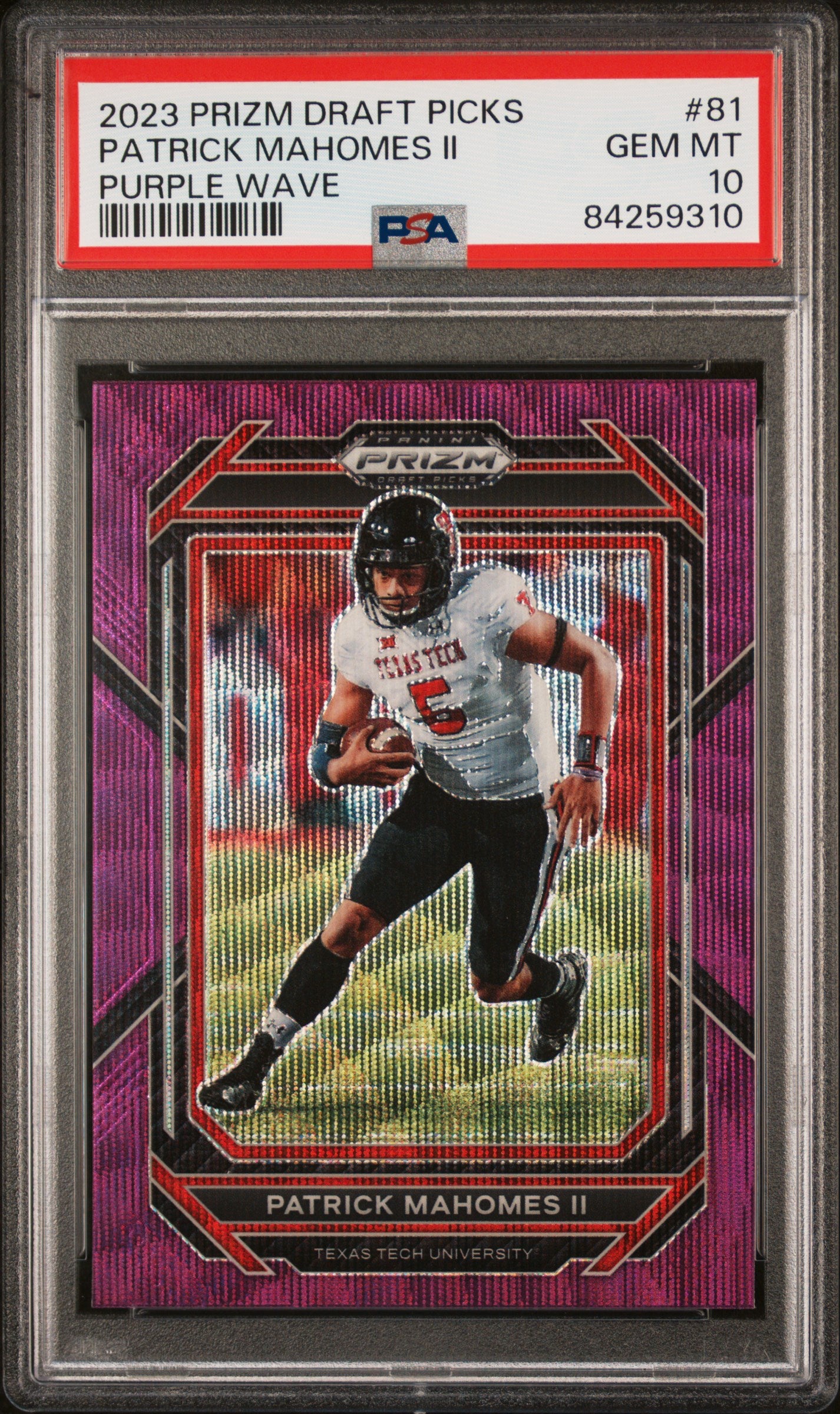 2023 Panini Prizm Draft Picks Purple Wave Patrick Mahomes II #81 PSA 10