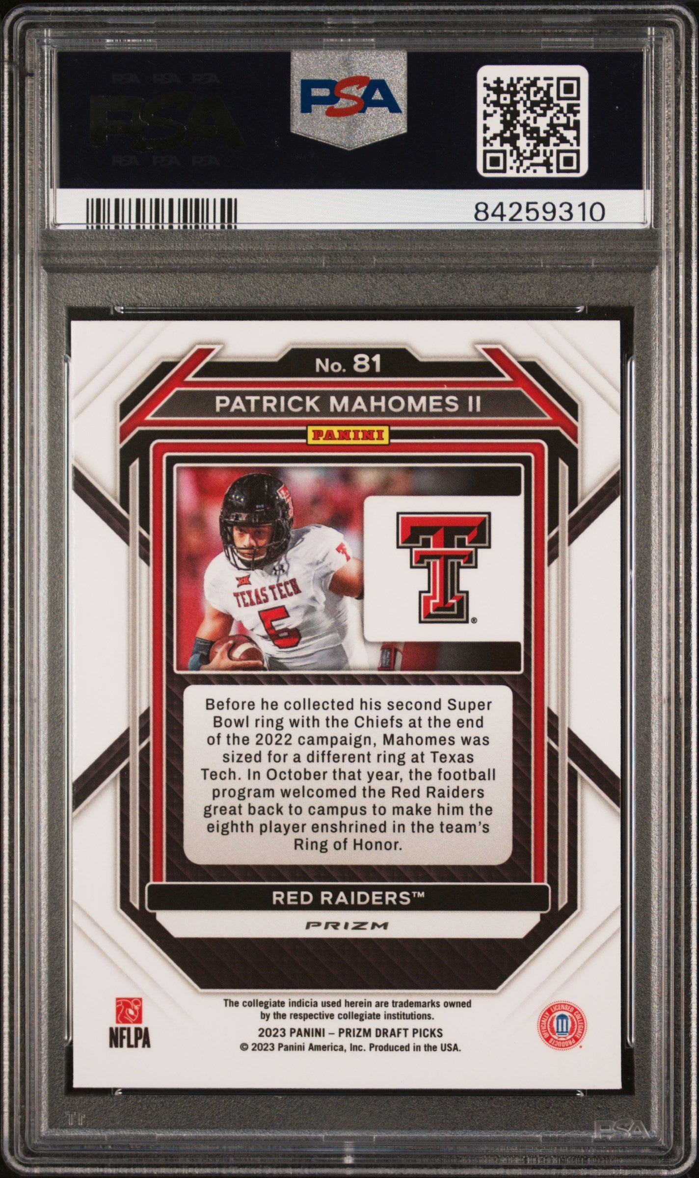 2023 Panini Prizm Draft Picks Purple Wave Patrick Mahomes II #81 PSA 10
