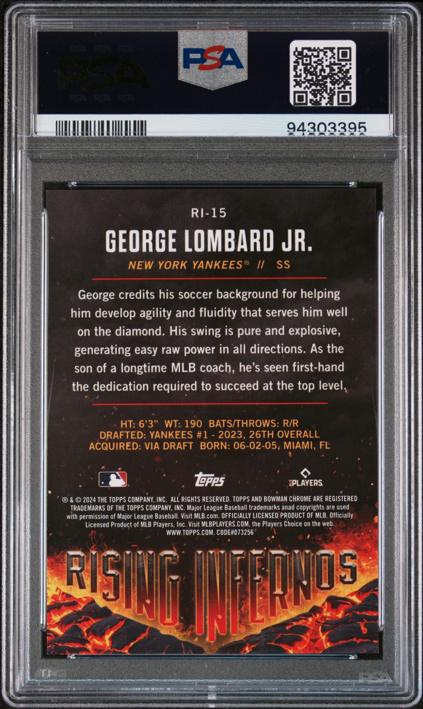 2024 Bowman Rising Infernos #RI15 George Lombard Jr. Orange PSA 10