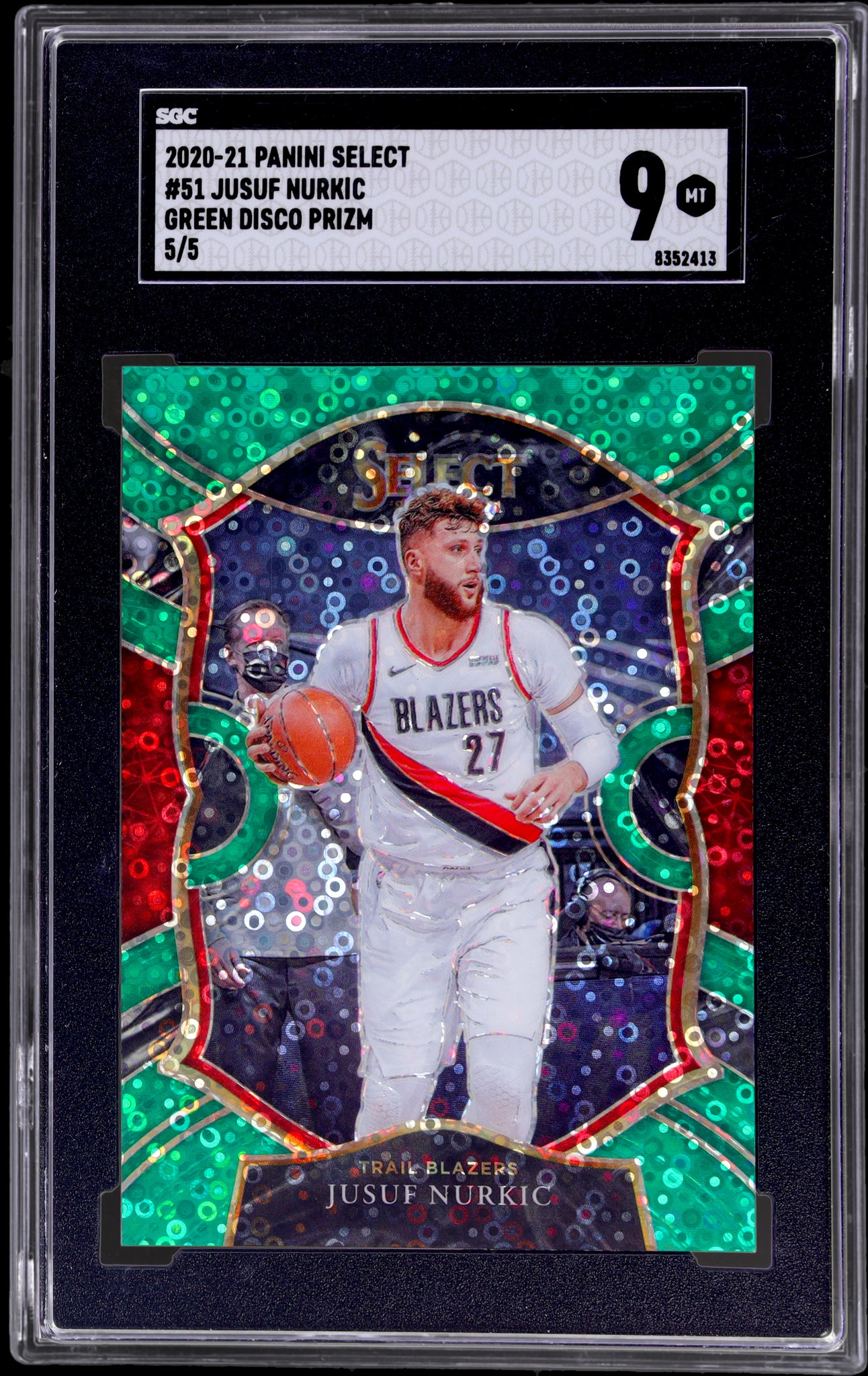 2020 Panini Select Green Disco Prizm Jusuf Nurkic 5/5 SGC 9