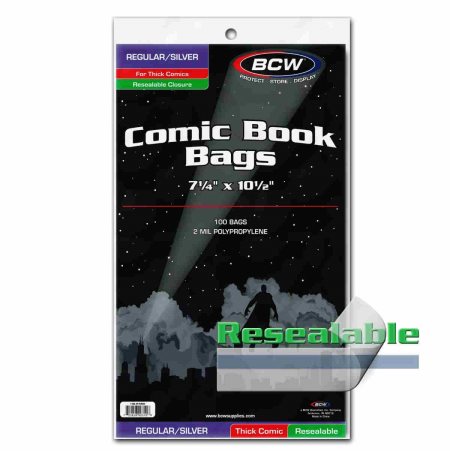 BCW Supplies Resealable Silver Age Comic Bags (100 Count) - Thick