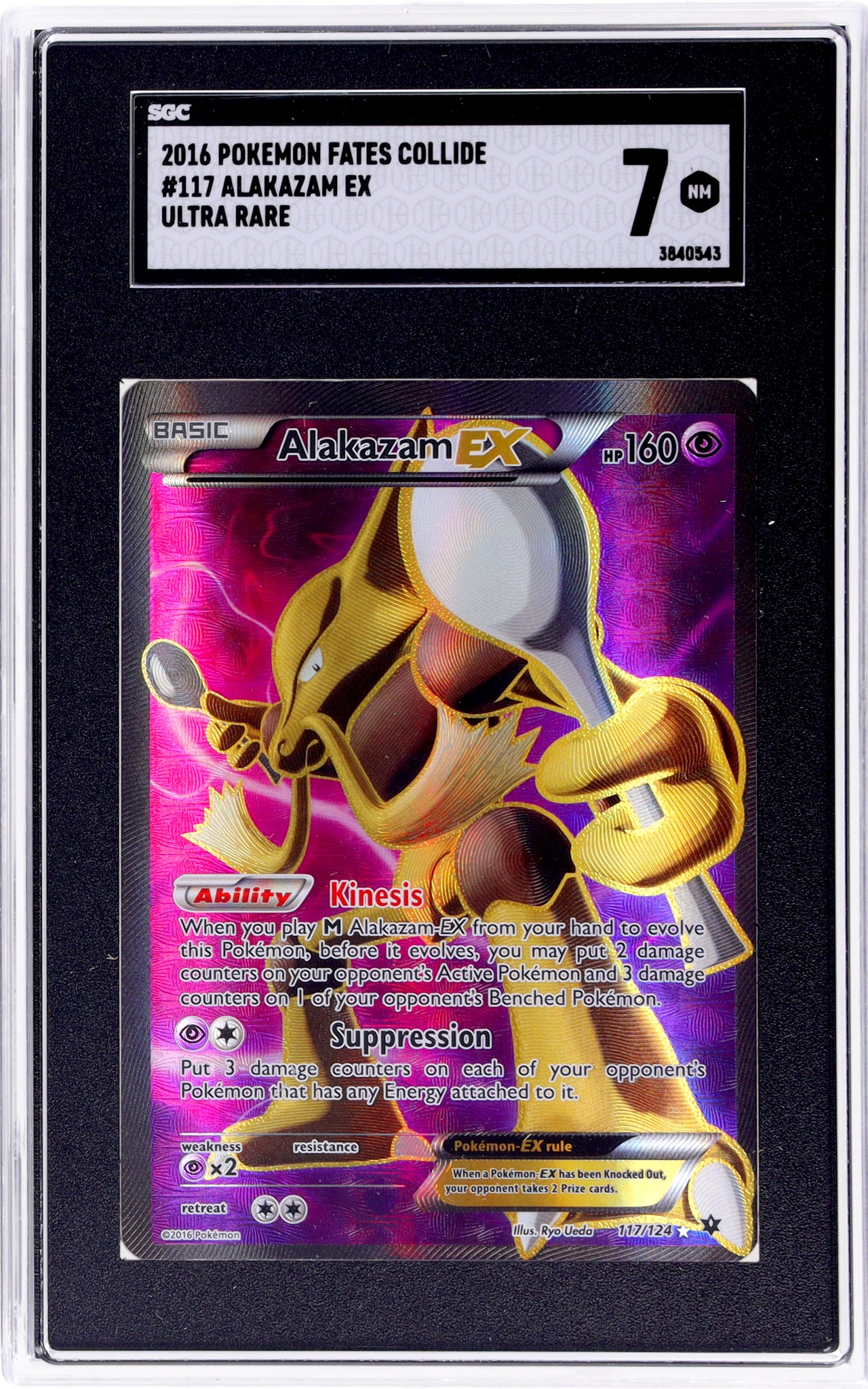 2016 Pokemon Fates Collide #117 Alakazam Ex Ultra Rare SGC 7