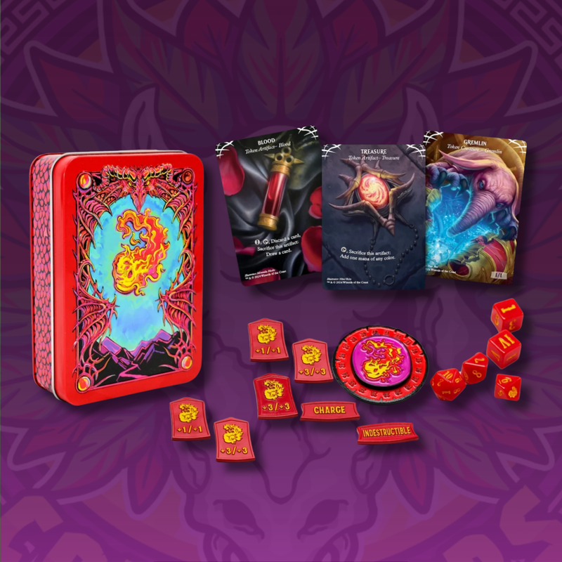 Beadle & Grimm's Magic: The Gathering Red Mana Token Set - Metal Tokens & Dice
