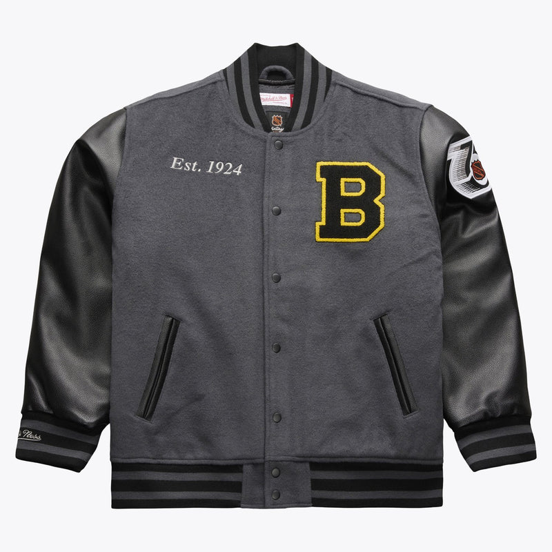 Mitchell & Ness Boston Bruins Gray/Black Legacy Made Varsity Full-Snap Jacket