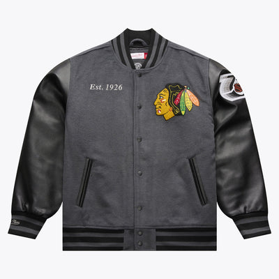 Mitchell & Ness Chicago Blackhawks Gray/Black Legacy Made Varsity Full-Snap Jacket