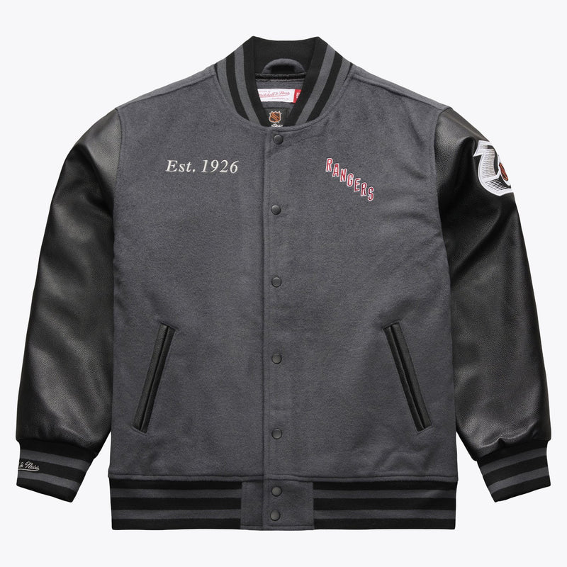 Mitchell & Ness New York Rangers Gray/Black Legacy Made Varsity Full-Snap Jacket