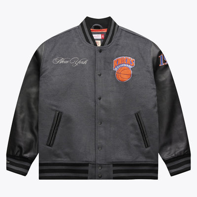 Mitchell & Ness New York Knicks Gray/Black Legacy Made Varsity Full-Snap Jacket