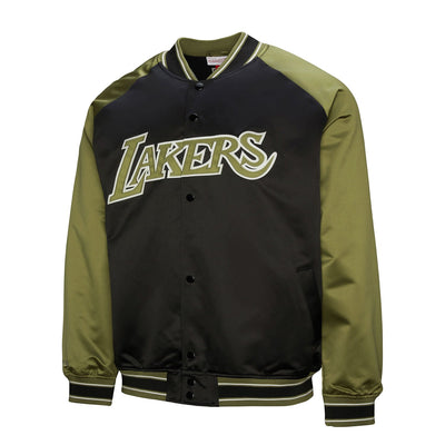 Los Angeles Lakers Mitchell & Ness Clutch Satin Raglan Full-Snap Jacket - Olive/Black