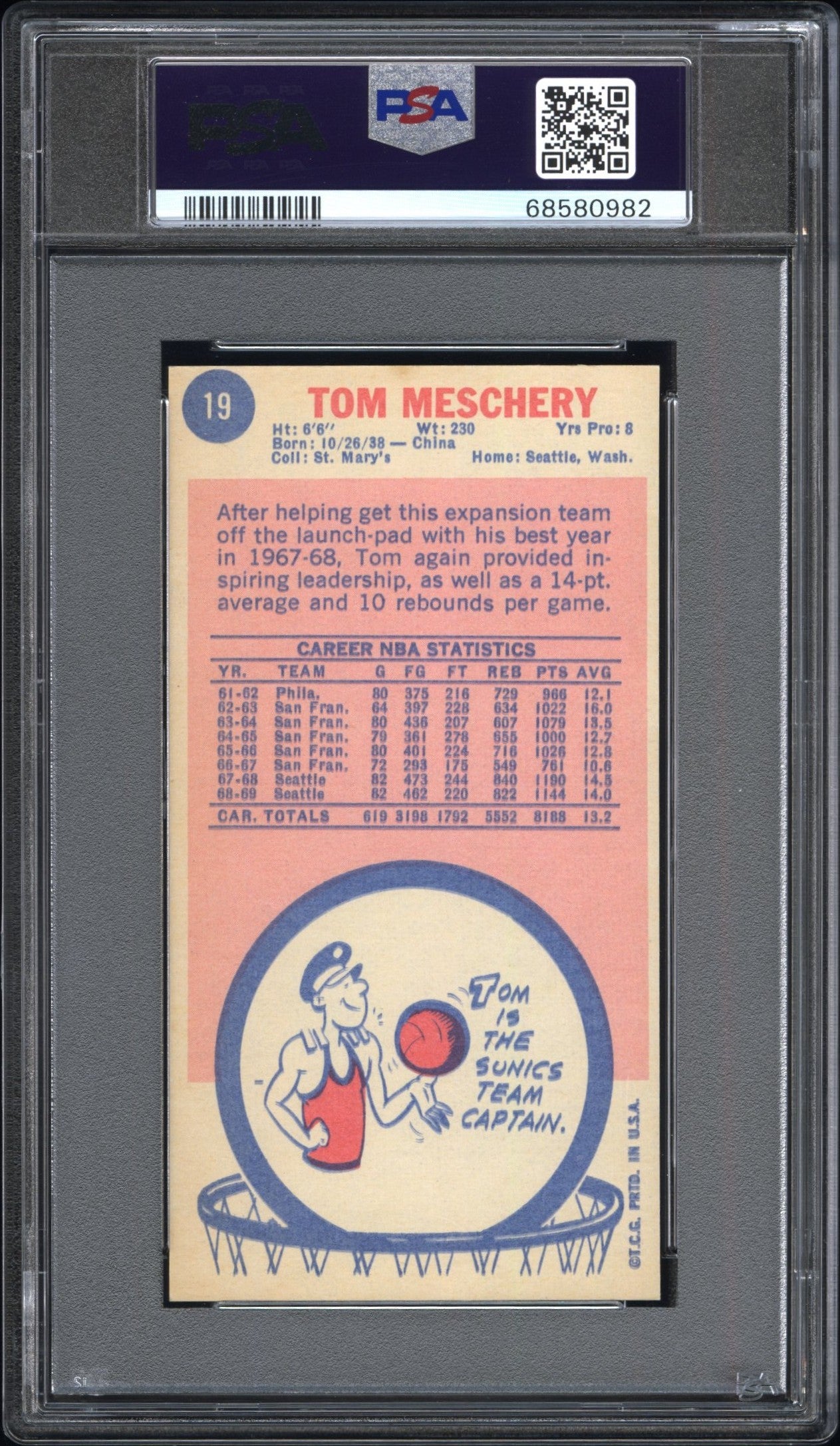 1969 Topps #19 Tom Meschery PSA 7