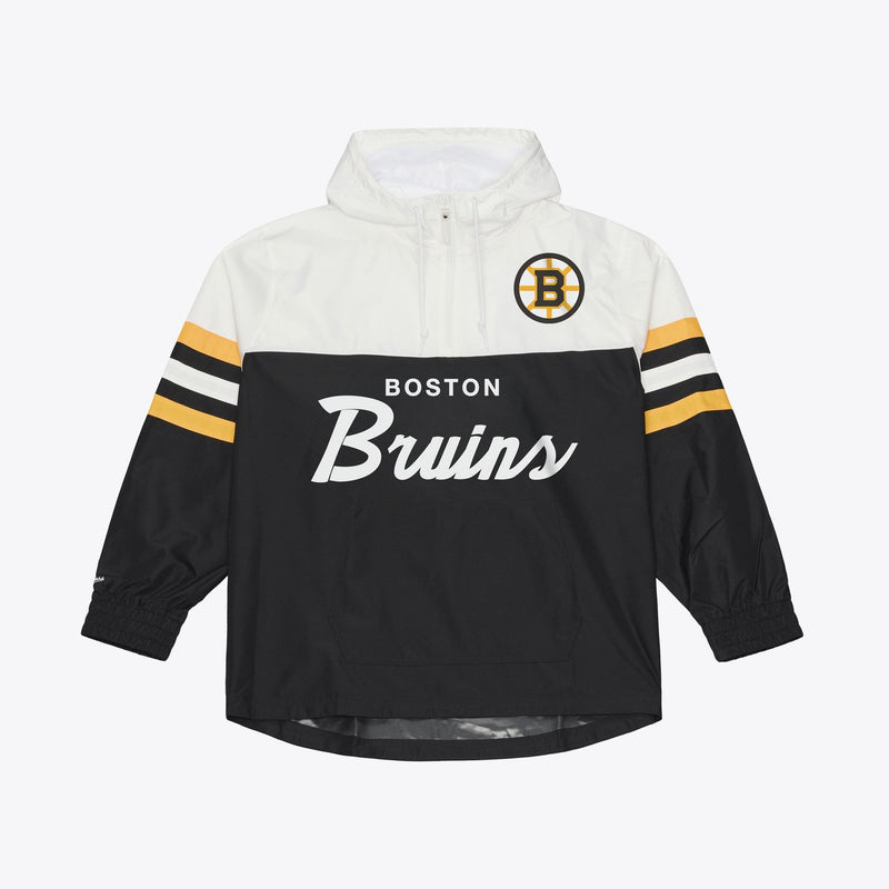 Mitchell & Ness Boston Bruins Black Head Coach Lightweight Anorak Quarter-Zip Windbreaker