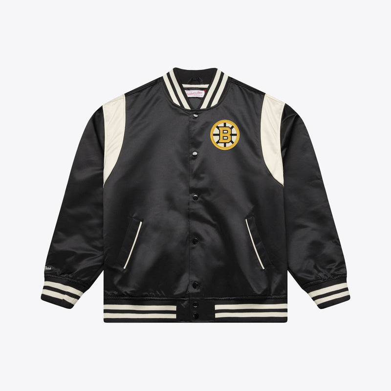 Mitchell & Ness Boston Bruins Black Retro Roots Lightweight Satin Full-Snap Jacket