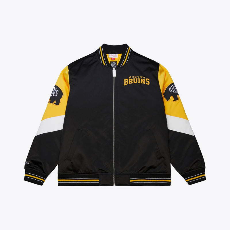 Mitchell & Ness Boston Bruins Black Throwback Current Heavyweight Satin Full-Zip Jacket