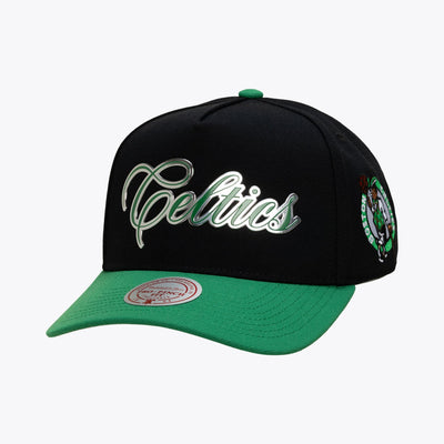 Mitchell & Ness Boston Celtics Black Legacy Made Chrome Pro Pinch Snapback Hat