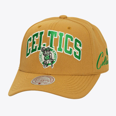 Mitchell & Ness Boston Celtics Brown Hardwood Classics Dusted Arch Pro Crown Snapback Hat